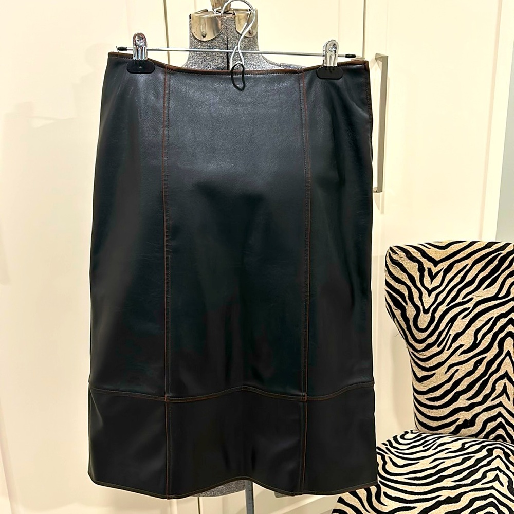 Gorgeous, chocolate brown, faux leather, distressed skirt